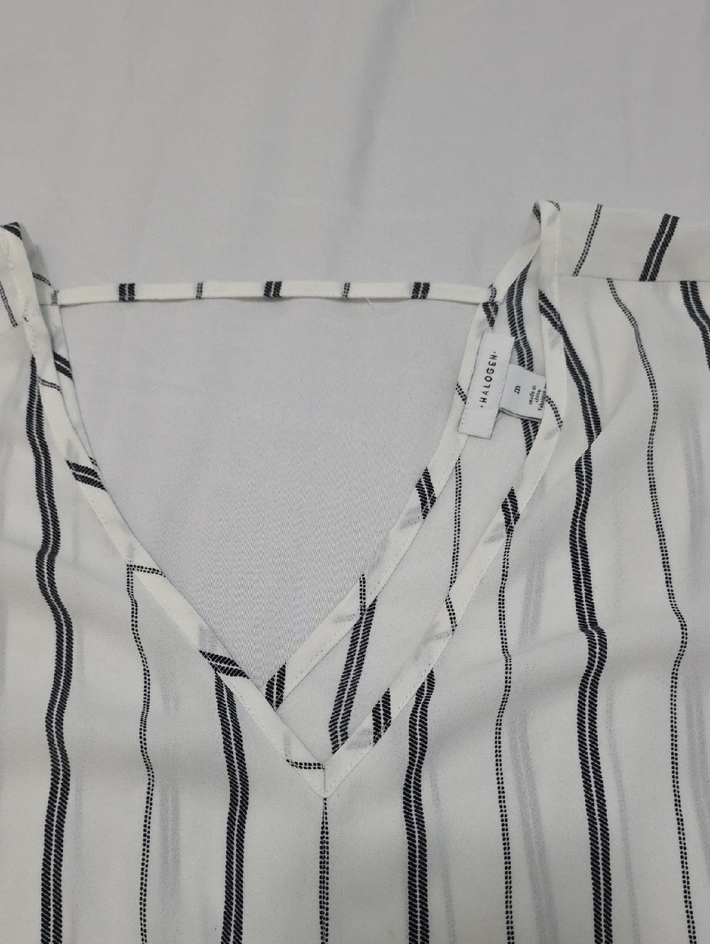 White V-Neck Striped Blouse - Picture 5 of 6